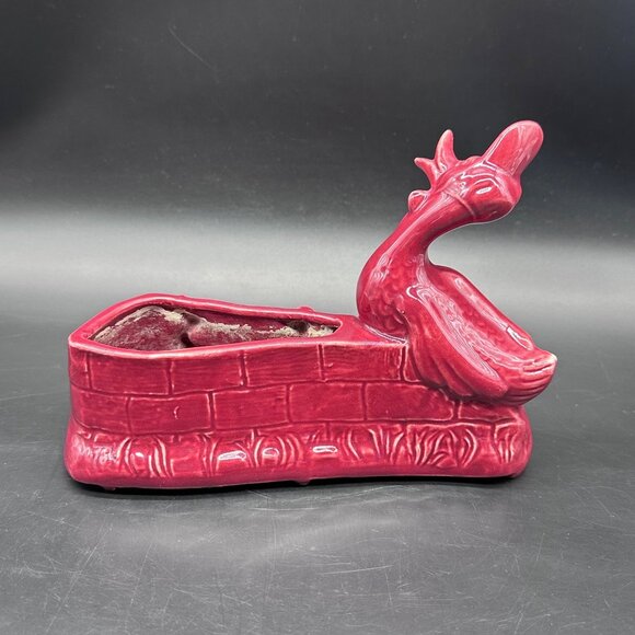 Vintage Duck Planter Mid Century Red Ducklings Kitschy Spring Easter Maroon - Picture 4 of 11